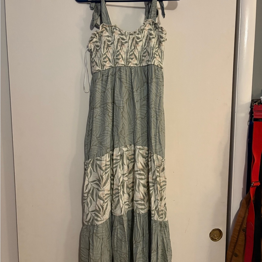 Miami Leafy Green and Cream Maxi Dress